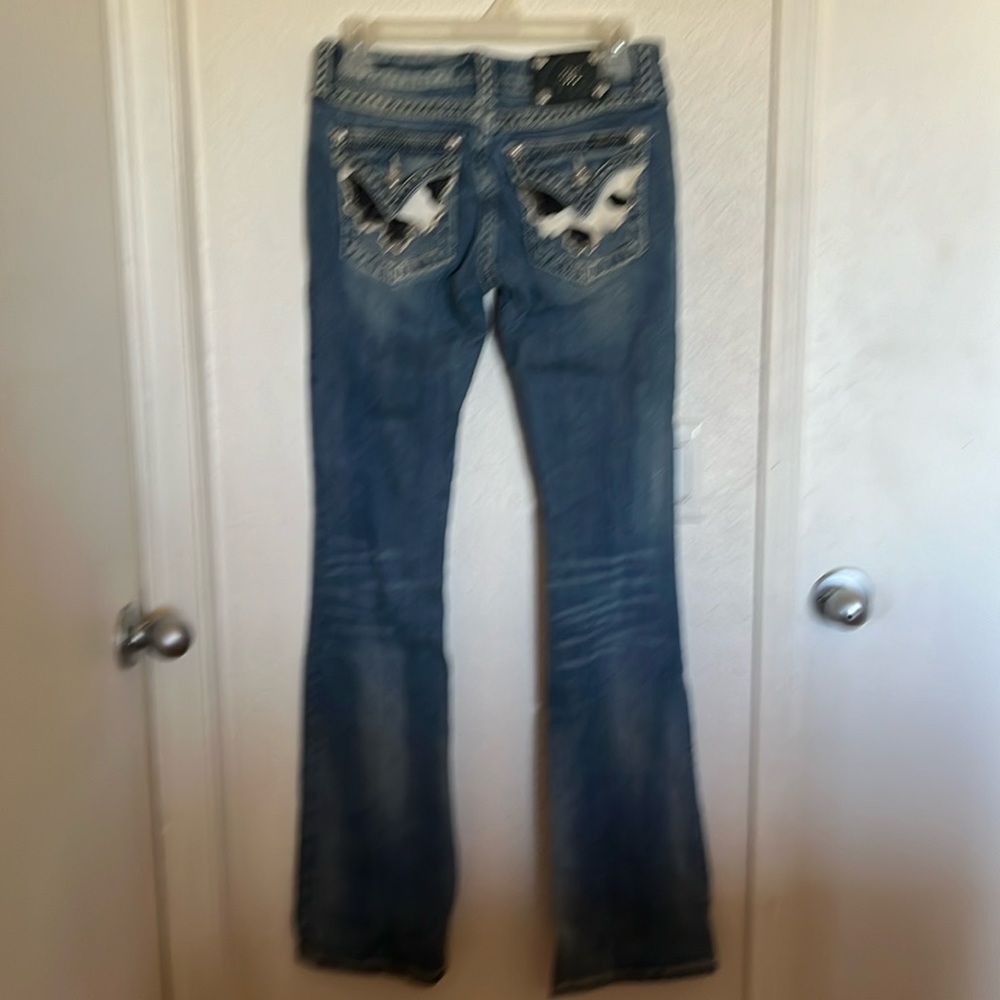 Miss Me Jeans black cow print pockets size 27